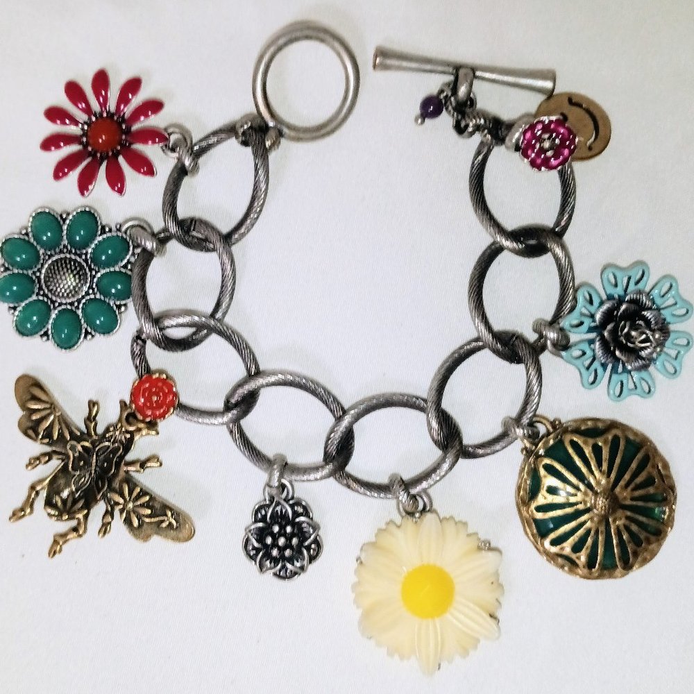 Lucky Brand Reversible Charm Bracelet with Flowers & Bee